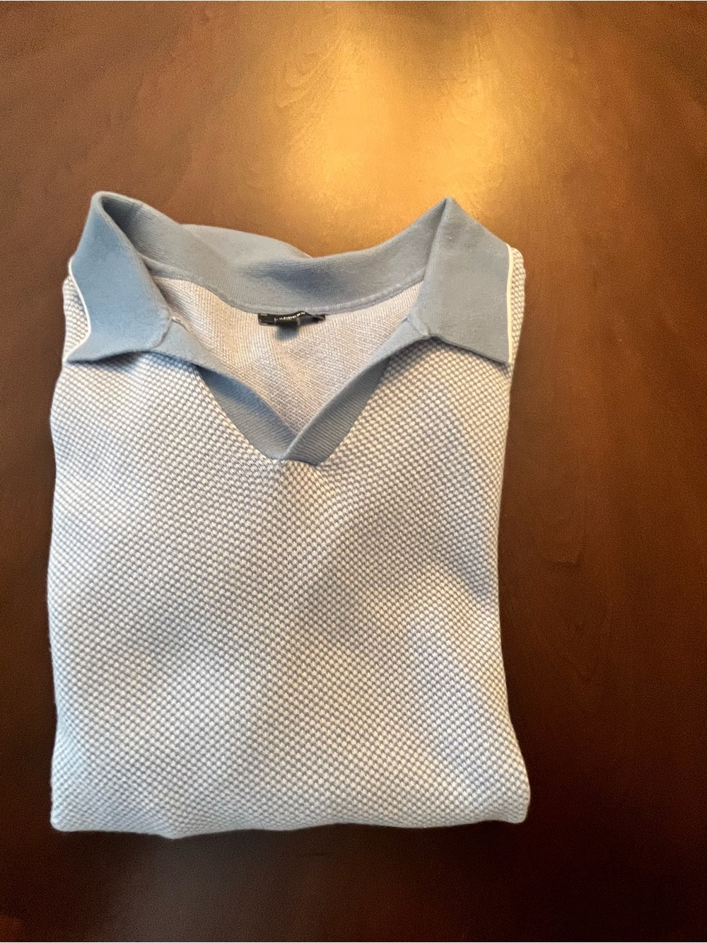 Express Men's Light Blue V-Neck Polo Sweater